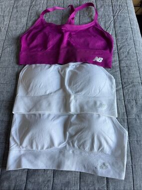 New Balance Magenta Sports Bra with Two White Seamless Bras - 3-Pack